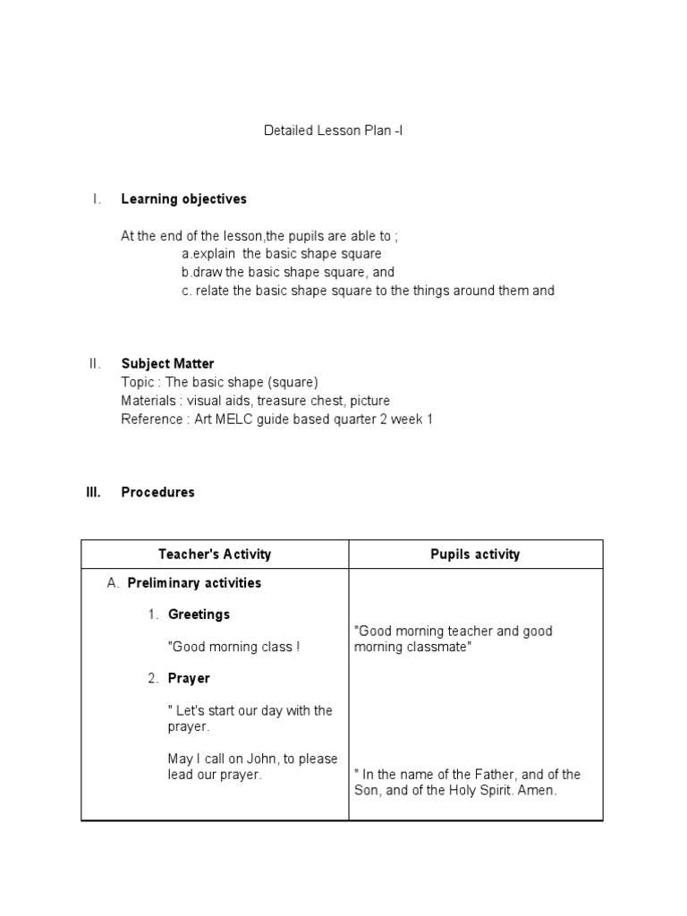 Basic Shape Square Lesson Plan | PDF | Lesson Plan | Teachers