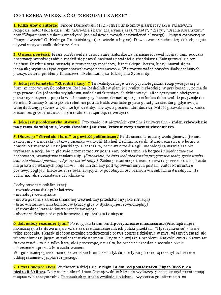 Zbrodnia I Kara Karta Pracy Zbrodnia I Kara | PDF
