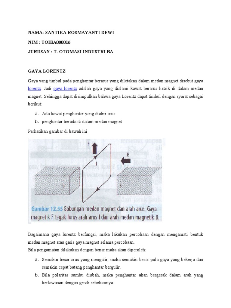 Gaya Lorentz Dan Prinsip Kerja Motor