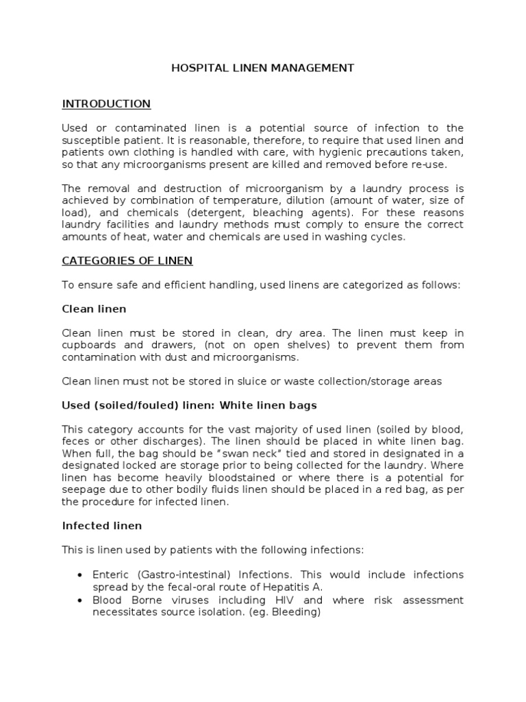 Hospital Linen Management Laundry Infection