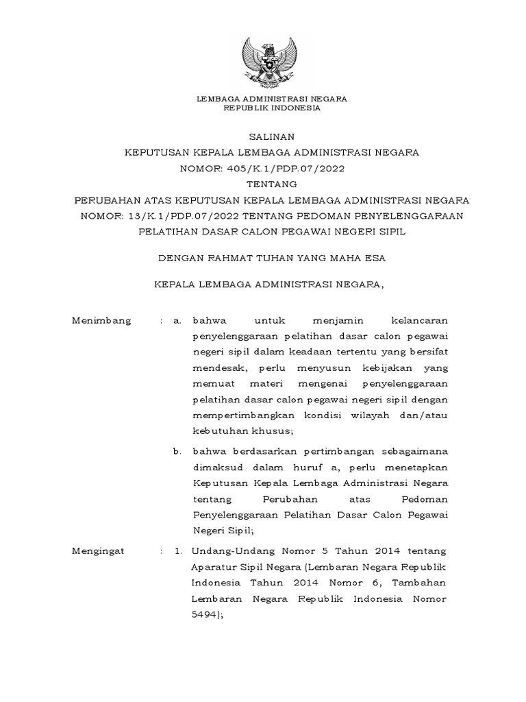 Salinan Keputusan Kepala LAN Nomor 405 Tahun 2022 Perubahan Pedoman