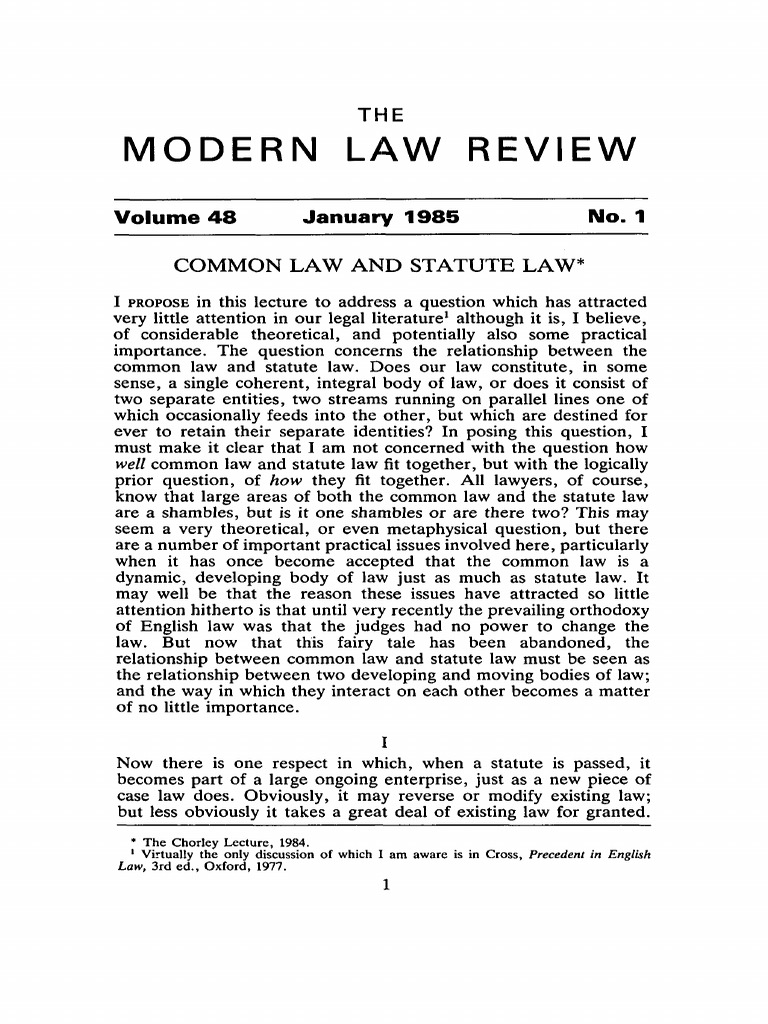 Atiyah Common Law and Statute Law PDF Common Law Tort