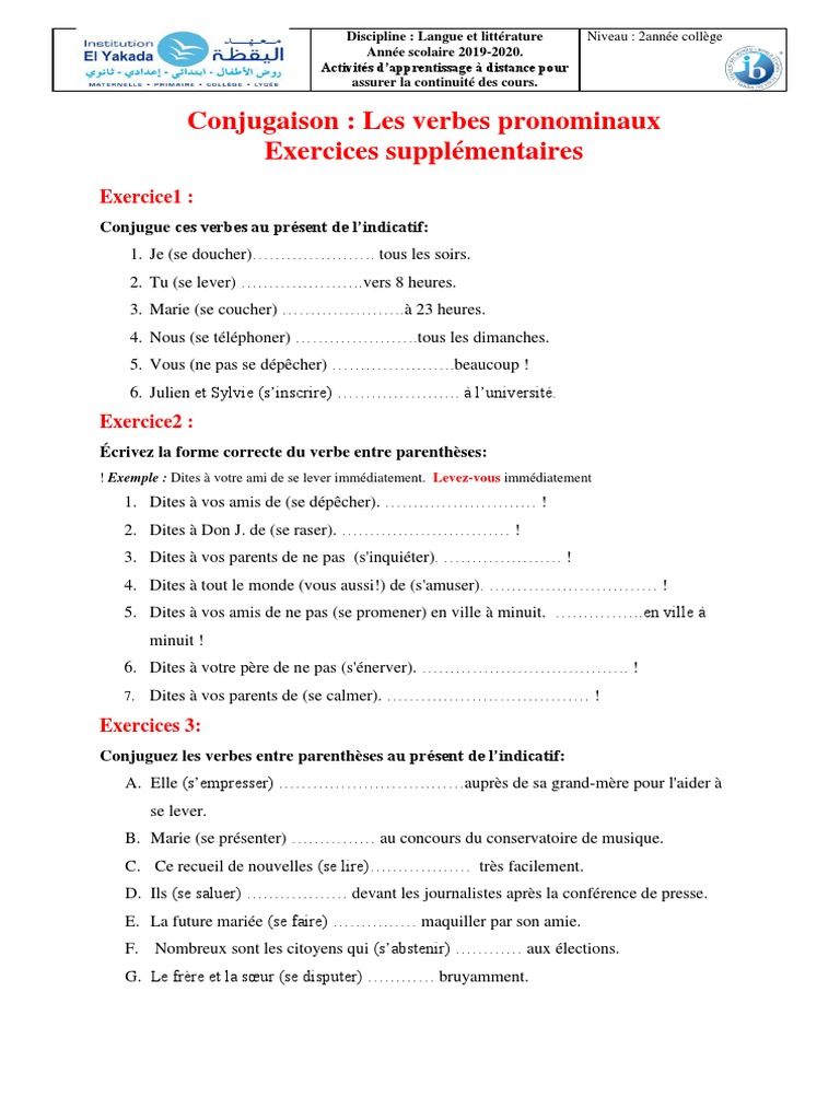 Exercices sur les verbes pronominaux | PDF