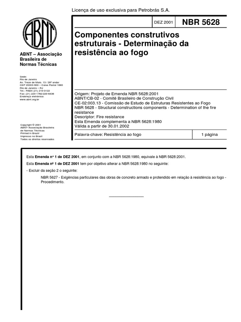 NBR 5628 - Componentes Construtivos Estruturais - Fogo | PDF ...