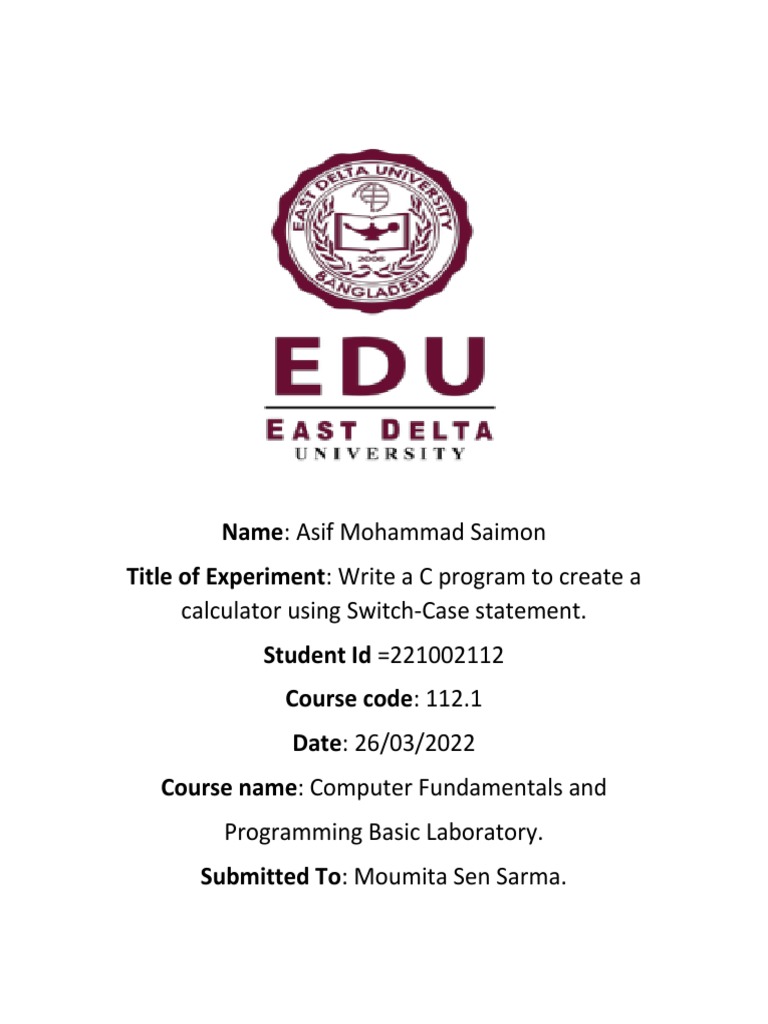 Creating A Calculator Using Switch Case Statement With C Program | PDF