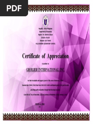 CERTIFICATE OF APPRECIATION