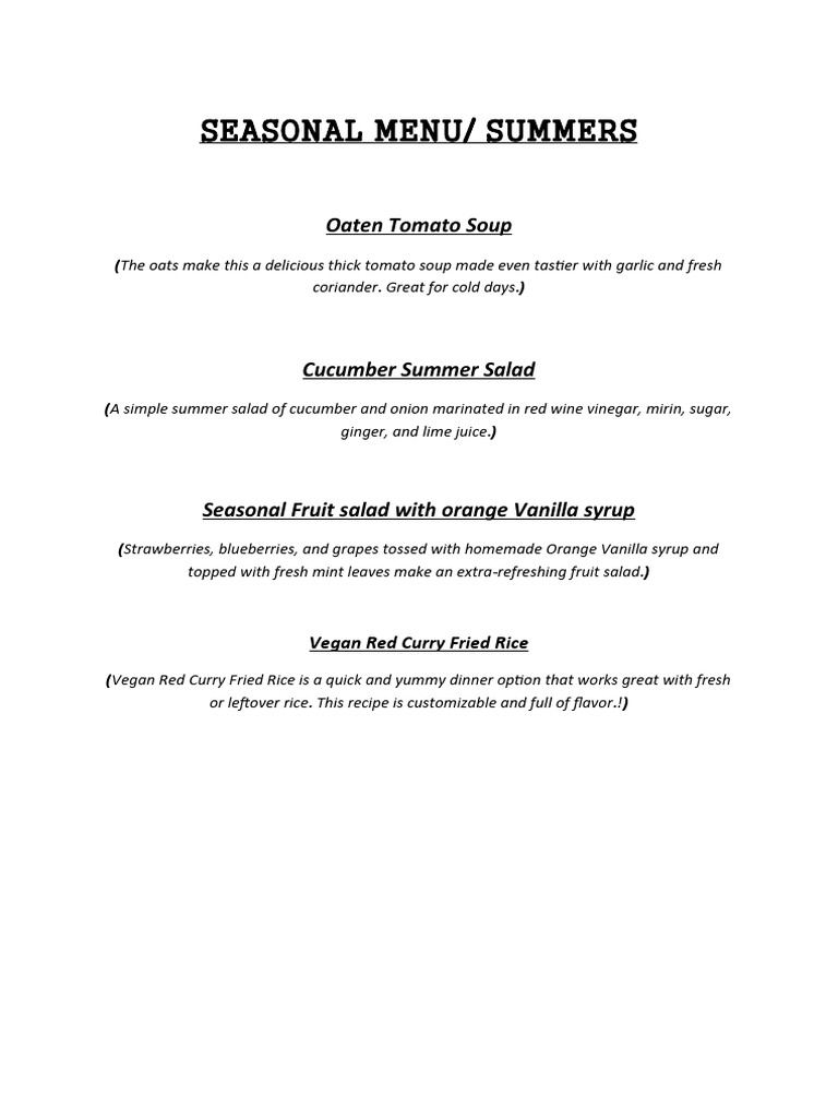 Seasonal Menu | PDF