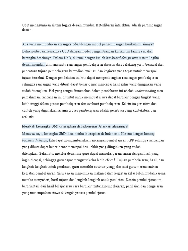 Backward Design, K: Idealkah Kerangka Ubd Diterapkan Di Indonesia