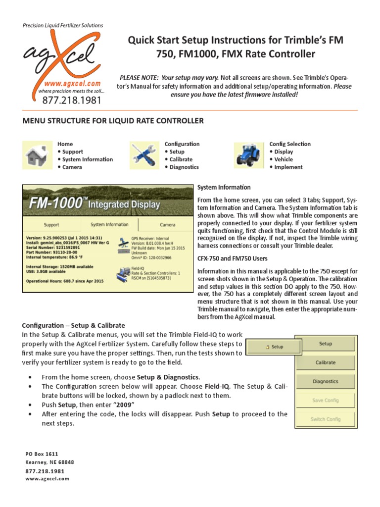 AgXcel Quick Start Guide Trimble PDF Pump Flow Measurement