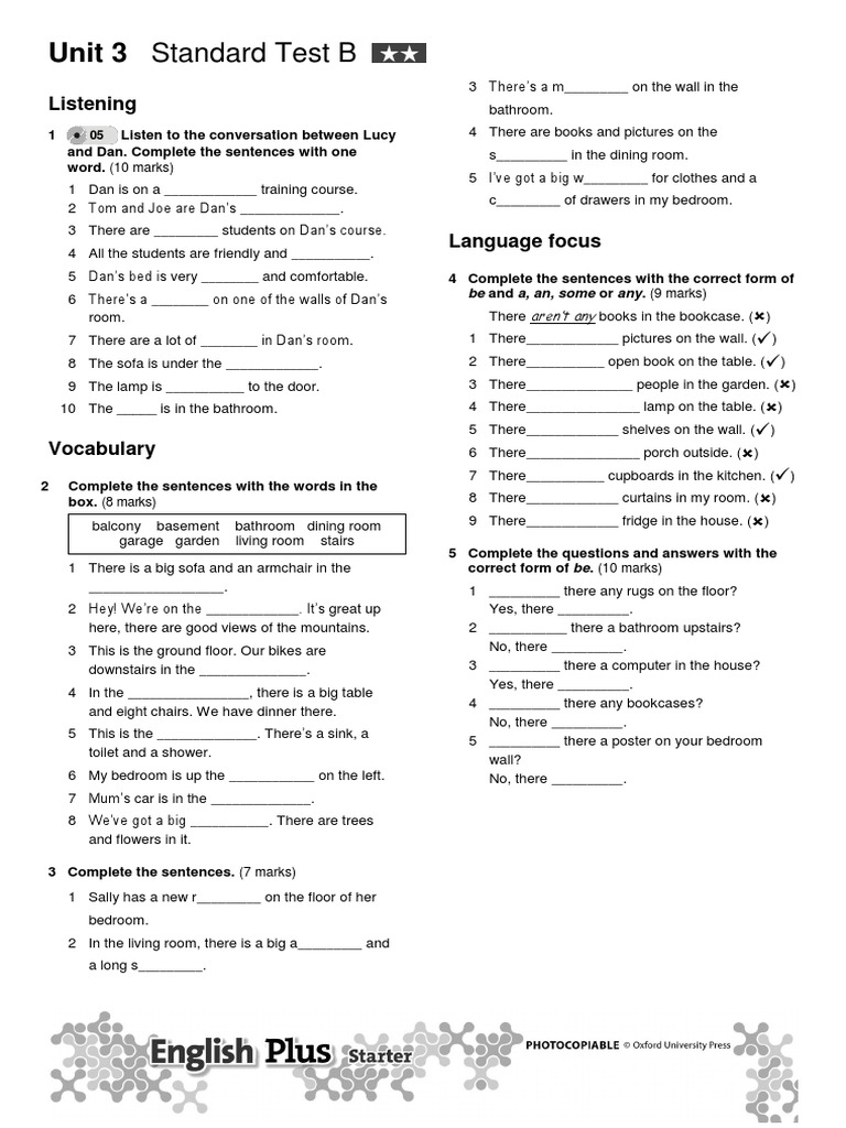 Unit 3 Standard Test B Pdf Home Interior Design