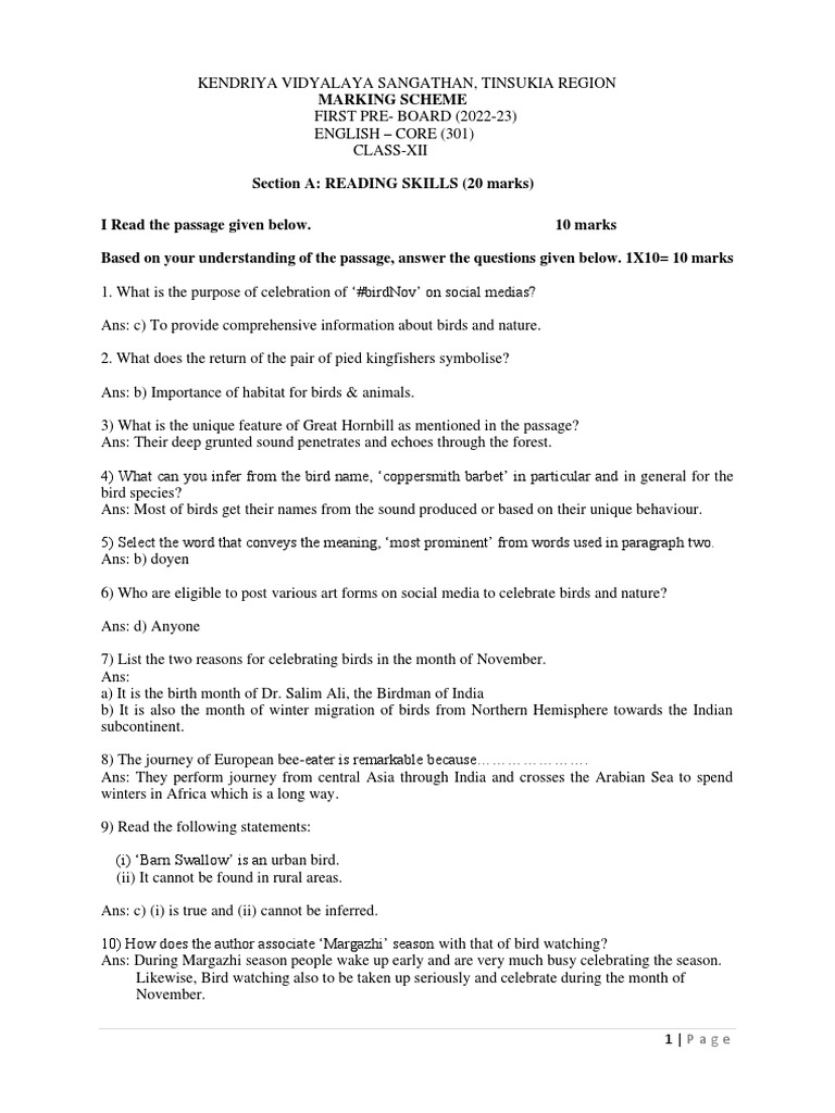 Class XII English Marking Scheme PDF Teachers Antarctica