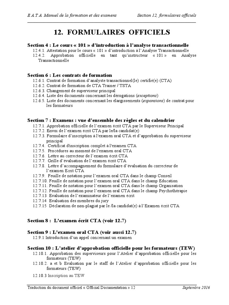 Formulaires et Examens CTA | PDF