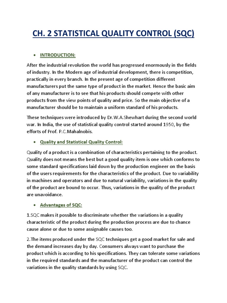Ch.2 Statistical Quality Control | PDF | Sampling (Statistics ...