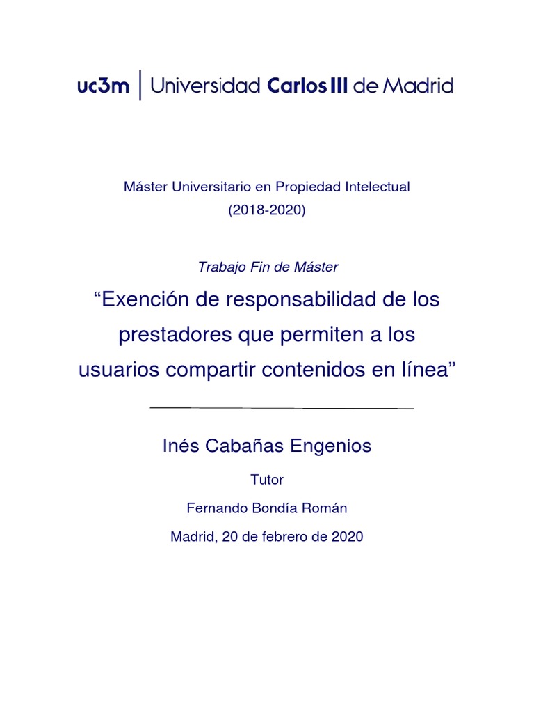 TFM Máster PI - Exención de Responsabilidad de Los Intermediarios | PDF ...