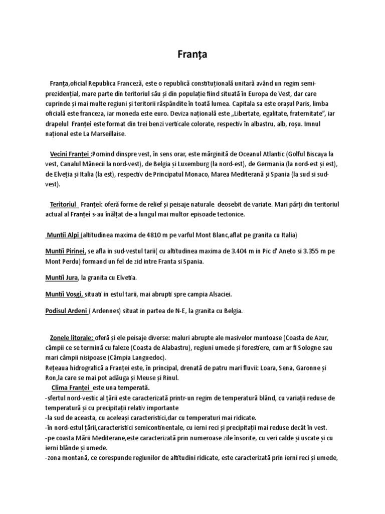 Proiect Franta Geografie | PDF