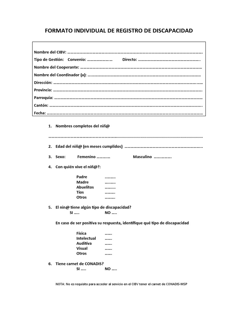 Formato Individual de Registro de Discapacidad0913209001519156105 | PDF