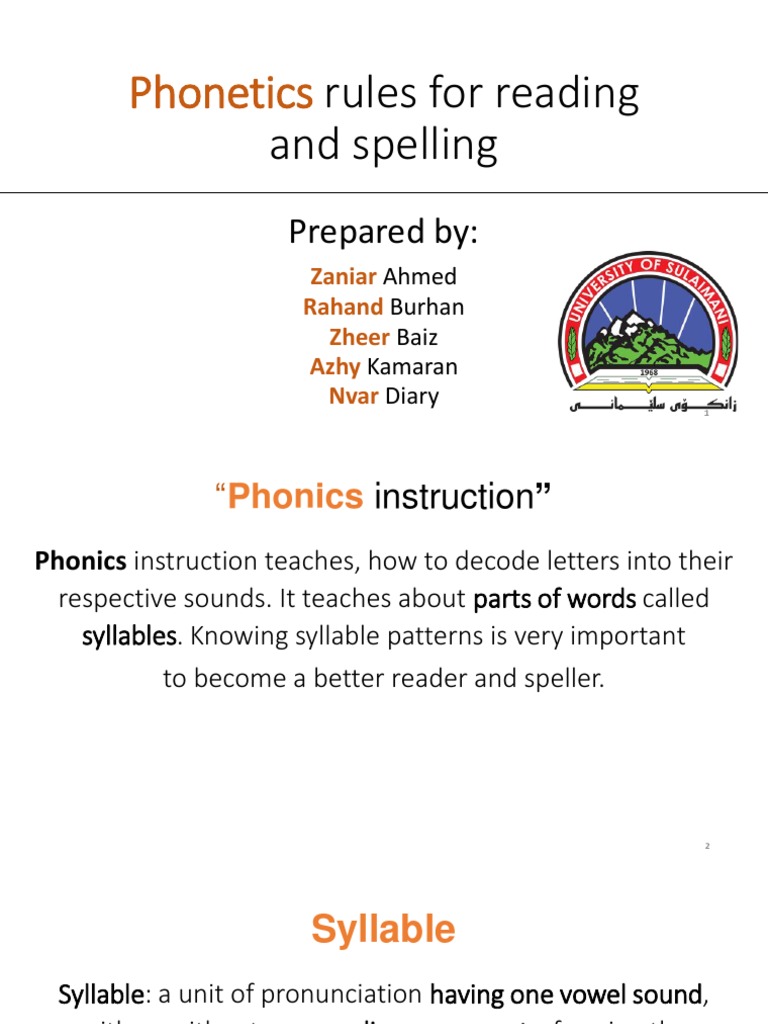 Rules For Reading and Spelling PDF Consonant Syllable