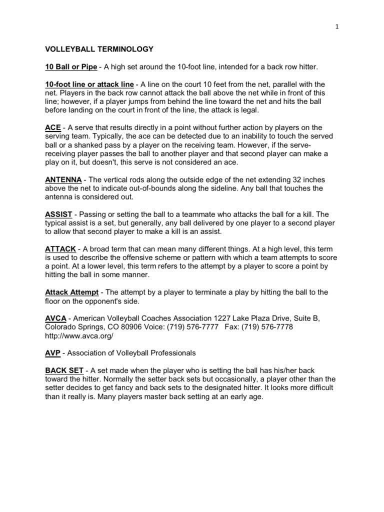 Volleyball Terminology PDF Volleyball Ball Games