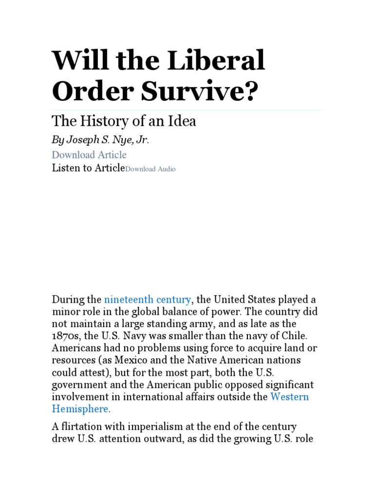 Will The Liberal Order Survive?: The History of An Idea | PDF | The ...