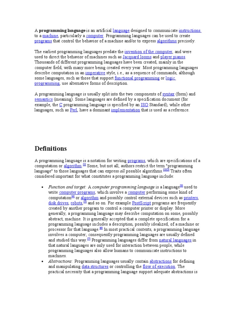 A Programming Language Is An Artificial Language Designed To ...