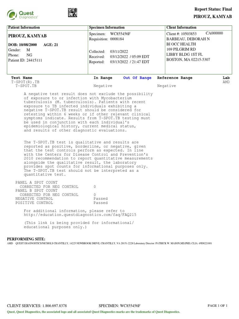 Tspot Test Results PDF Tuberculosis Immunology