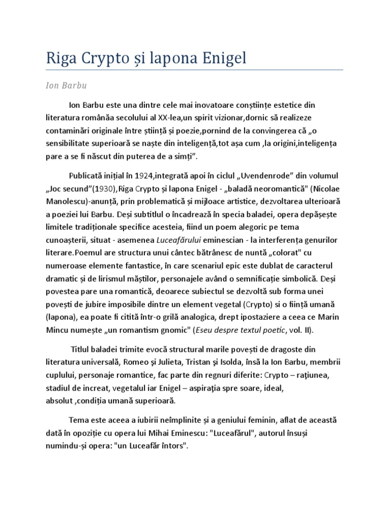 Riga Crypto Și Lapona Enigel | PDF