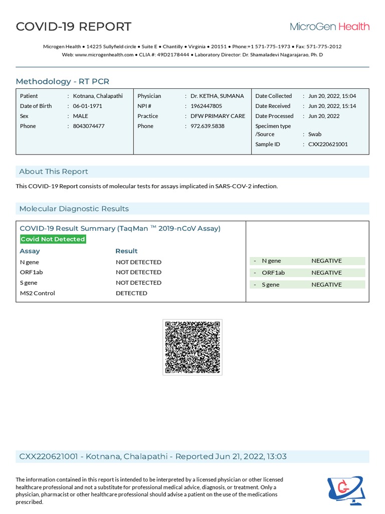 COVID-19 Test Report for Sumana Ketha | PDF | Epidemiology | Medicine