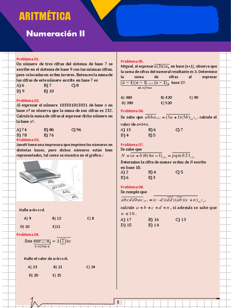 Ejercicios Base de Numeración | PDF | Matemáticas