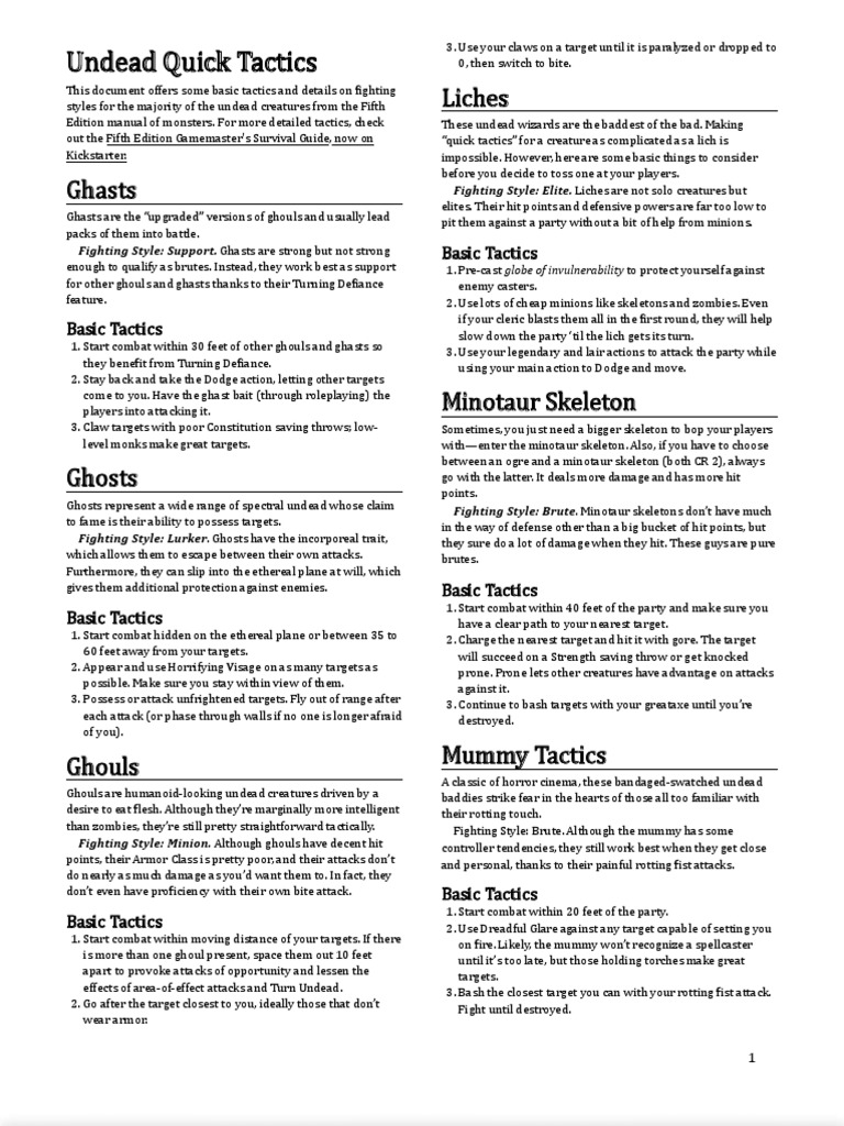 Gamemaster's Survival Guide - Undead Quick Tactics | PDF | Law