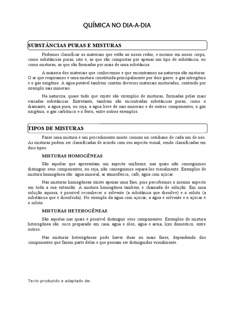 Substâncias Puras e Misturas na Química | PDF | Mistura | Substancias  químicas, image size:768x1024