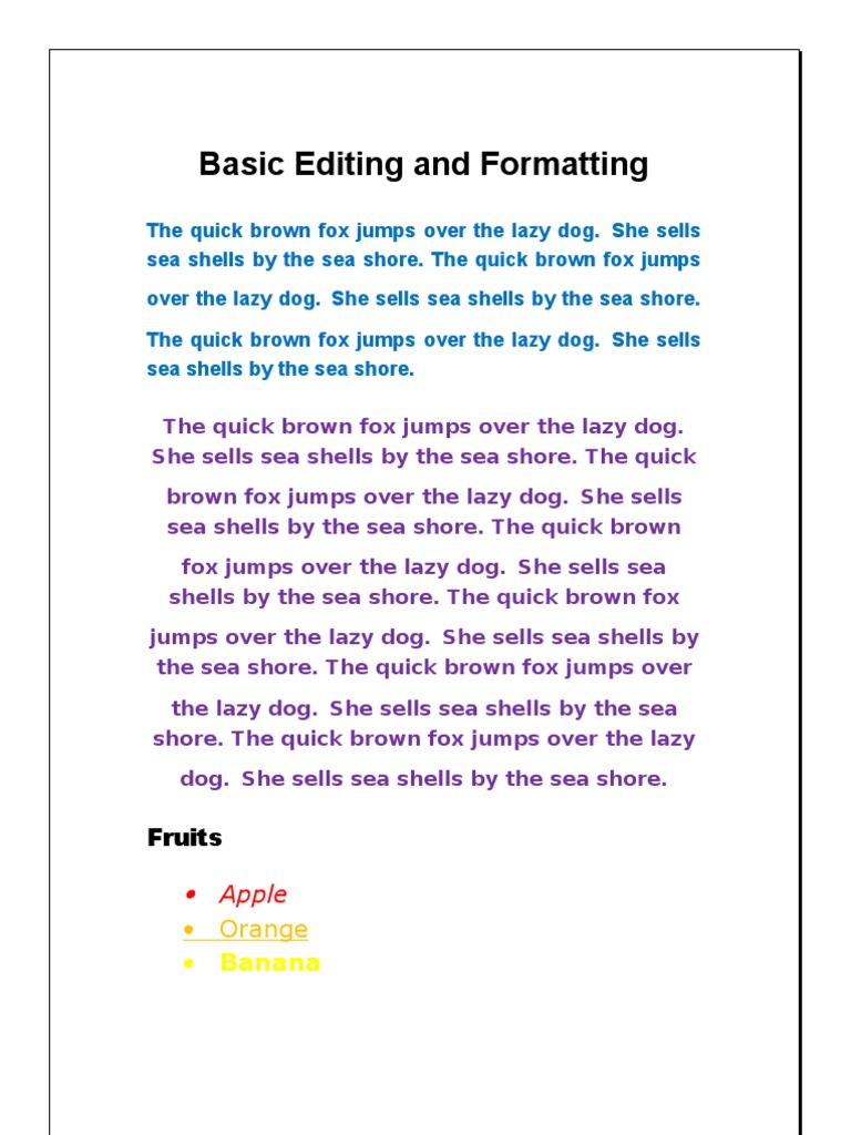 Basic Editing and Formatting Guide | PDF | Language Arts & Discipline