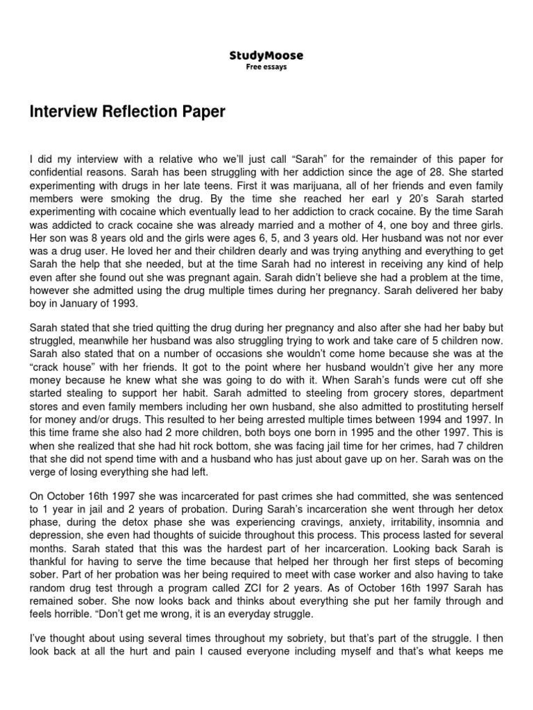 Interview Reflection Paper | PDF | Crack Cocaine | Clinical Medicine