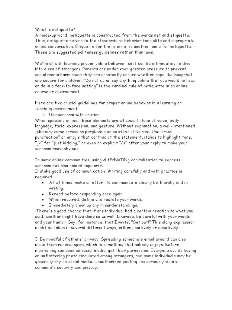 What Is Netiquette PDF Privacy Social Media