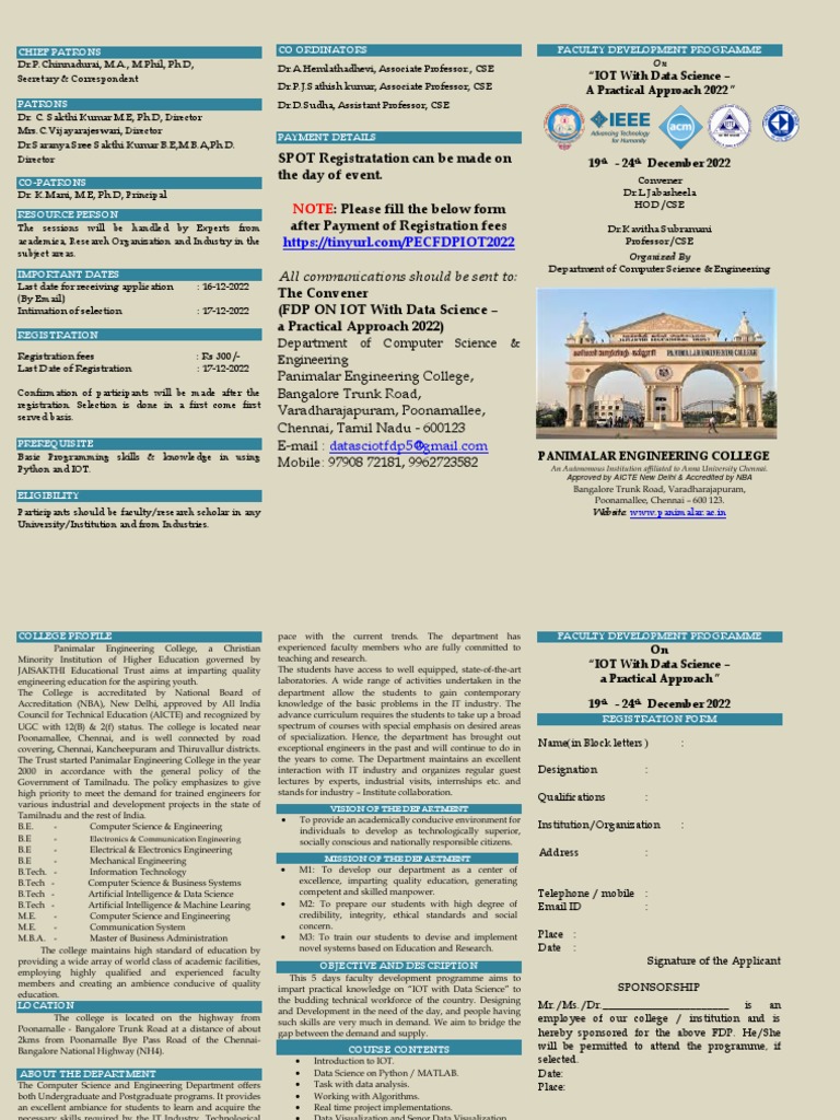 Fdp On Iot And Data Science Registration Form Pdf Engineering College