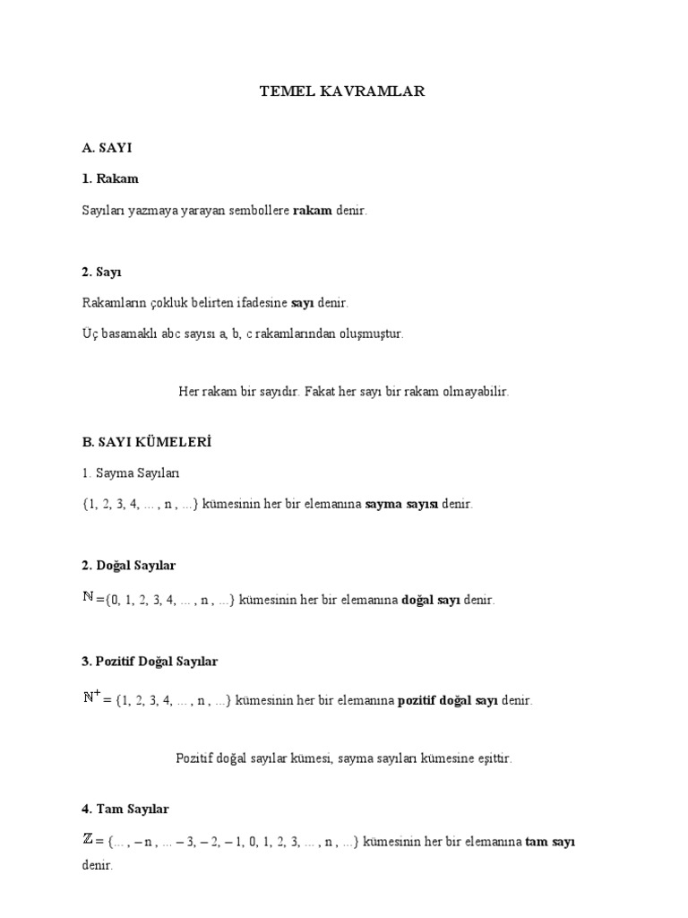 Matematik - Temel Kavramlar | PDF