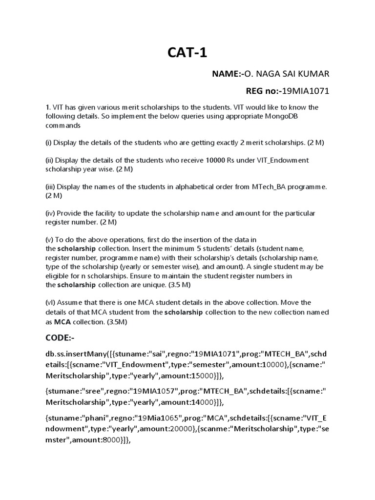 MongoDB Queries for Scholarships and Cricket | PDF | Software ...