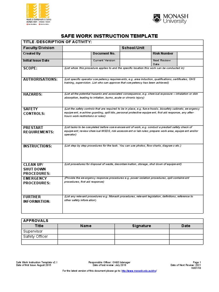 safe-work-instructions-template-pdf-occupational-safety-and-health