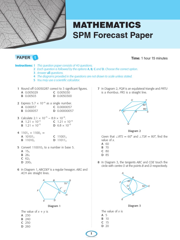 SPM Mathematics Forecast Paper | PDF | Matrix (Mathematics) | Cartesian ...