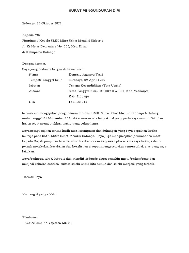 Surat Pengunduran Diri | PDF