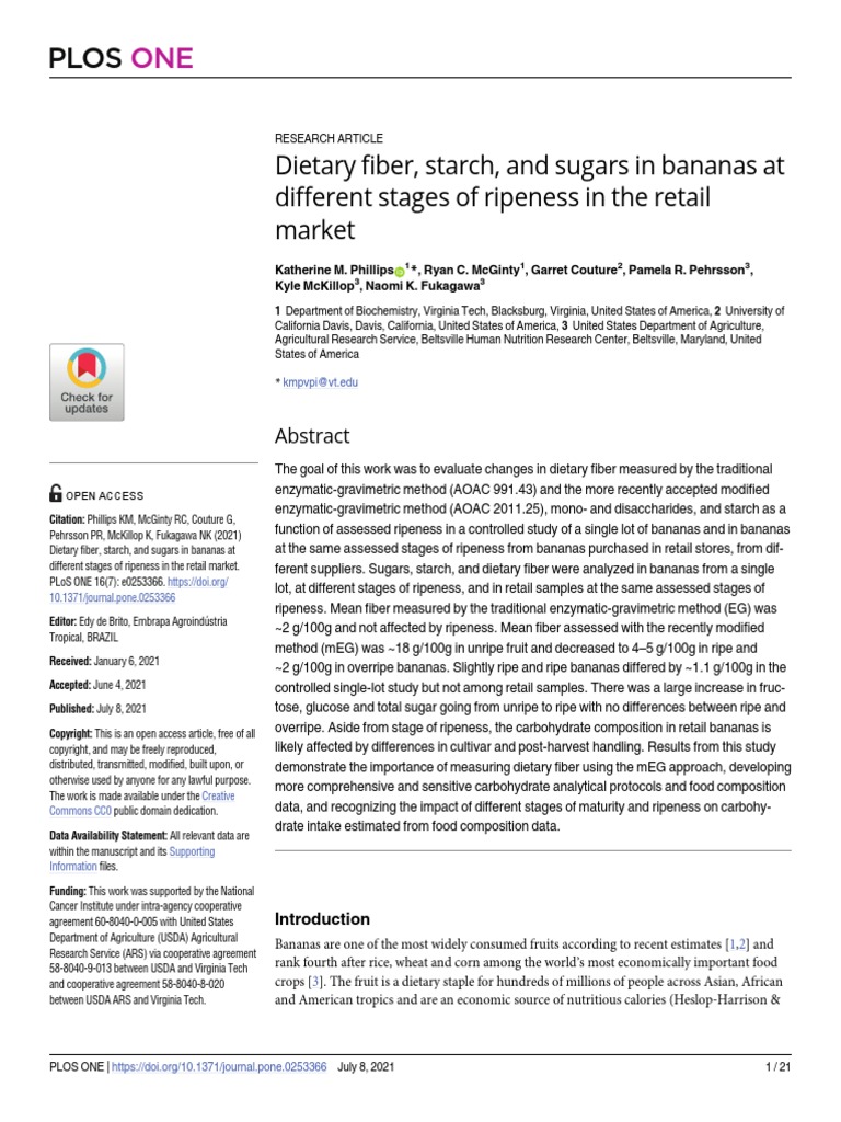 Dietary Fiber in Bananas at PDF Carbohydrates Banana
