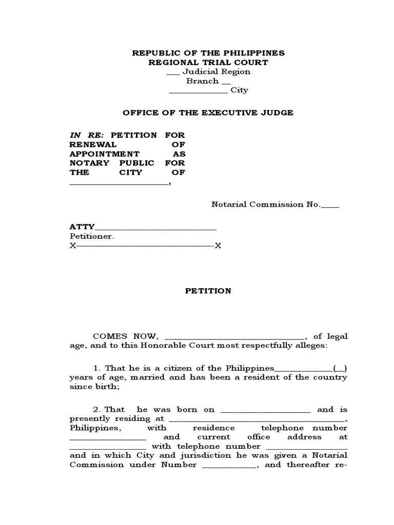 Petition To Renew Appointment As Notary Public PDF Notary Public