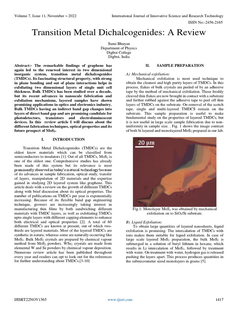 Transition Metal Dichalcogenides A Review | PDF | Graphene | Electronic ...