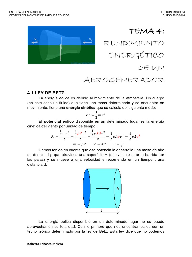 Tema 4 Rendimiento Energetico de Un Aerogenerador | PDF | Energía ...