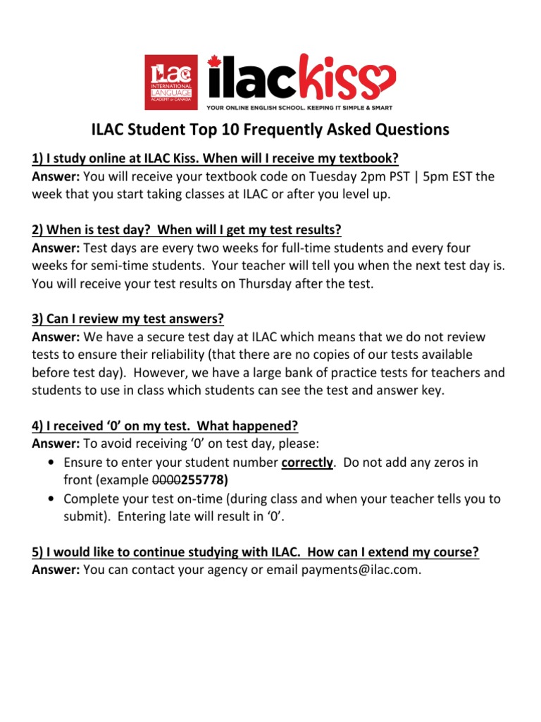 ILAC Student FAQs and Test Information | PDF