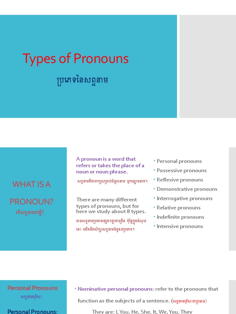 Overview of 8 Pronoun Types | PDF | Pronoun | Grammar