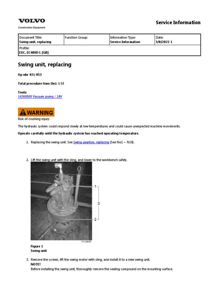 EC480D Swing Unit, Replacing PDF