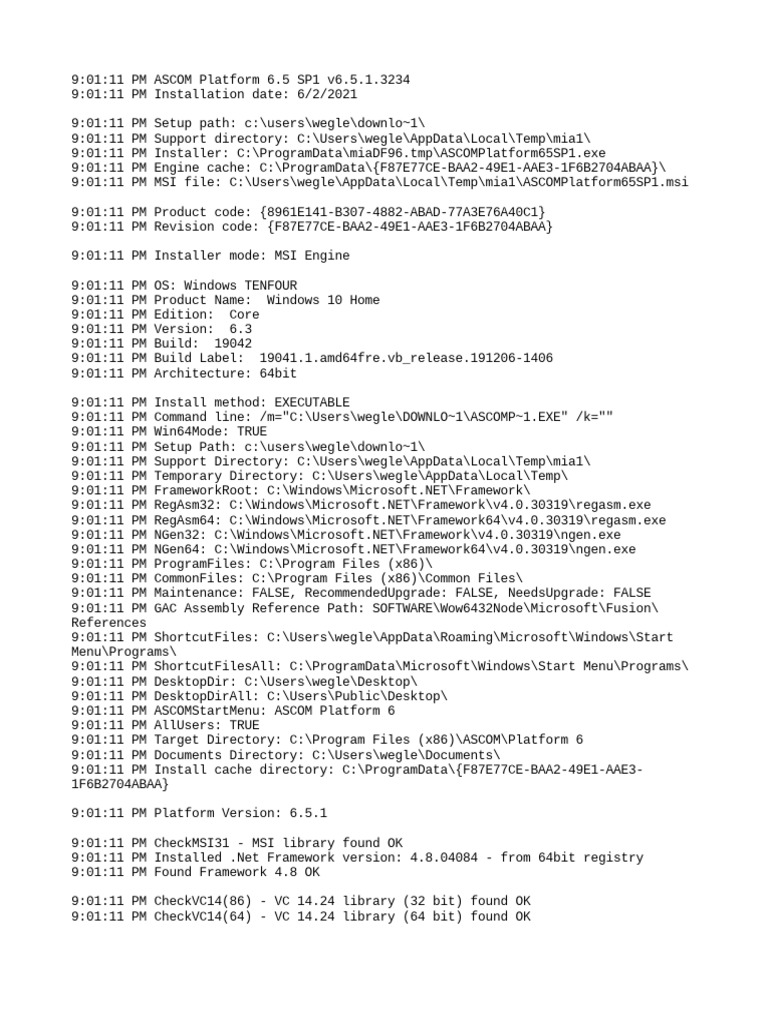 ASCOM Platform 6.5 SP1 Install Log | PDF | Microsoft Windows ...