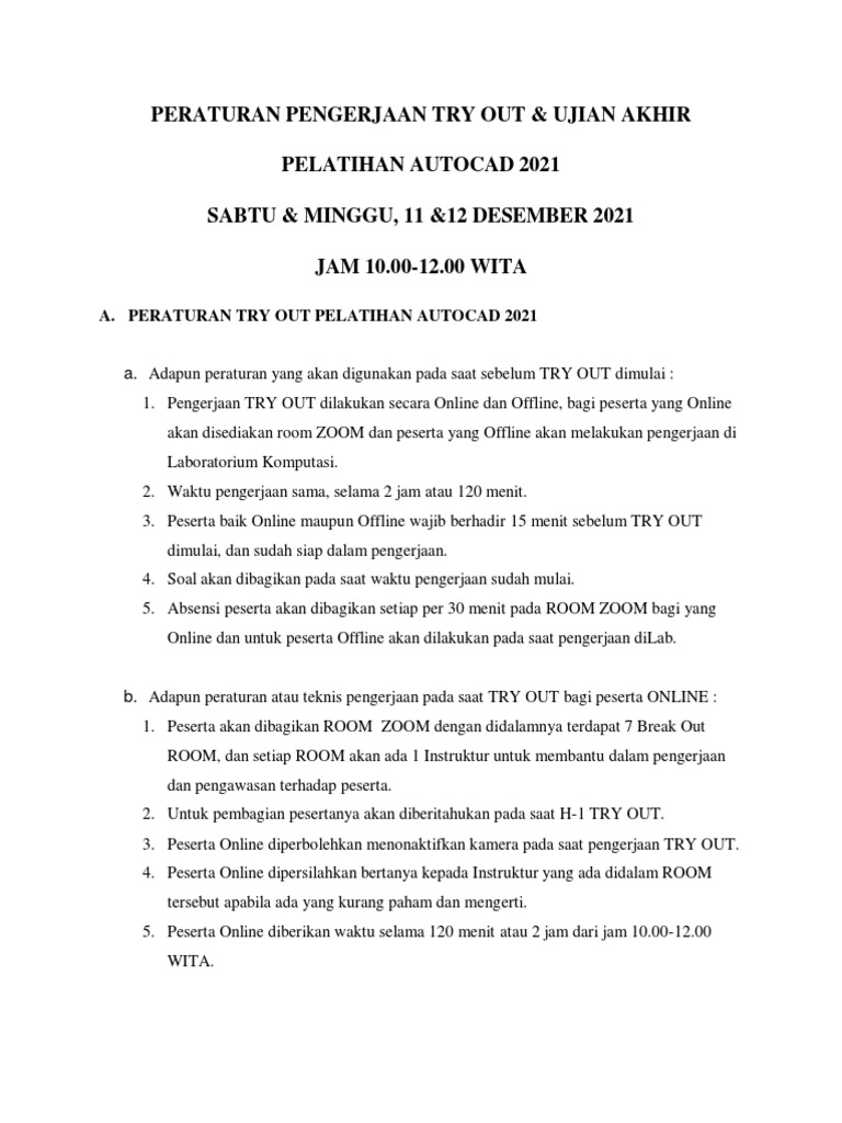 Peraturan pengerjaan try out dan ujian akhir pelatihan autocad 2021 pdf