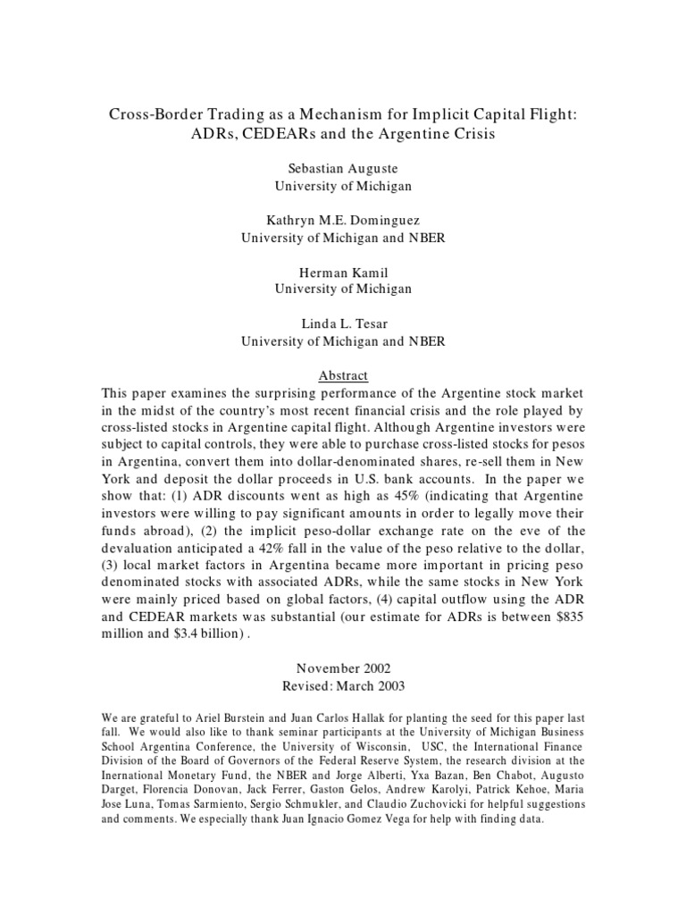 Cross-Border Trading As A Mechanism For Implicit Capital Flight: Adrs ...