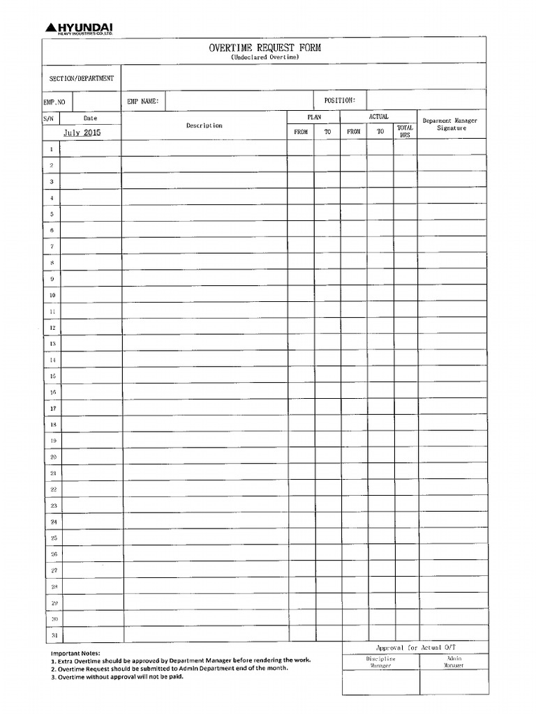 Revised Overtime Approval Form | PDF